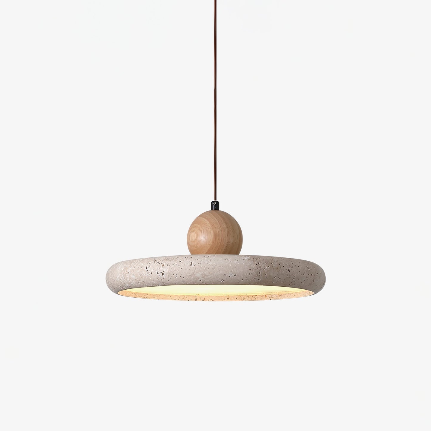 Aethell | Modern Circular Travertine Stone And Wood Pendant Light