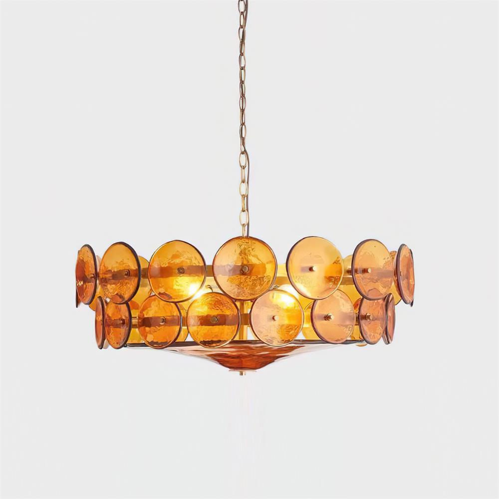 Karys | Elegant Tiered Round Amber Glass Drum Chandelier
