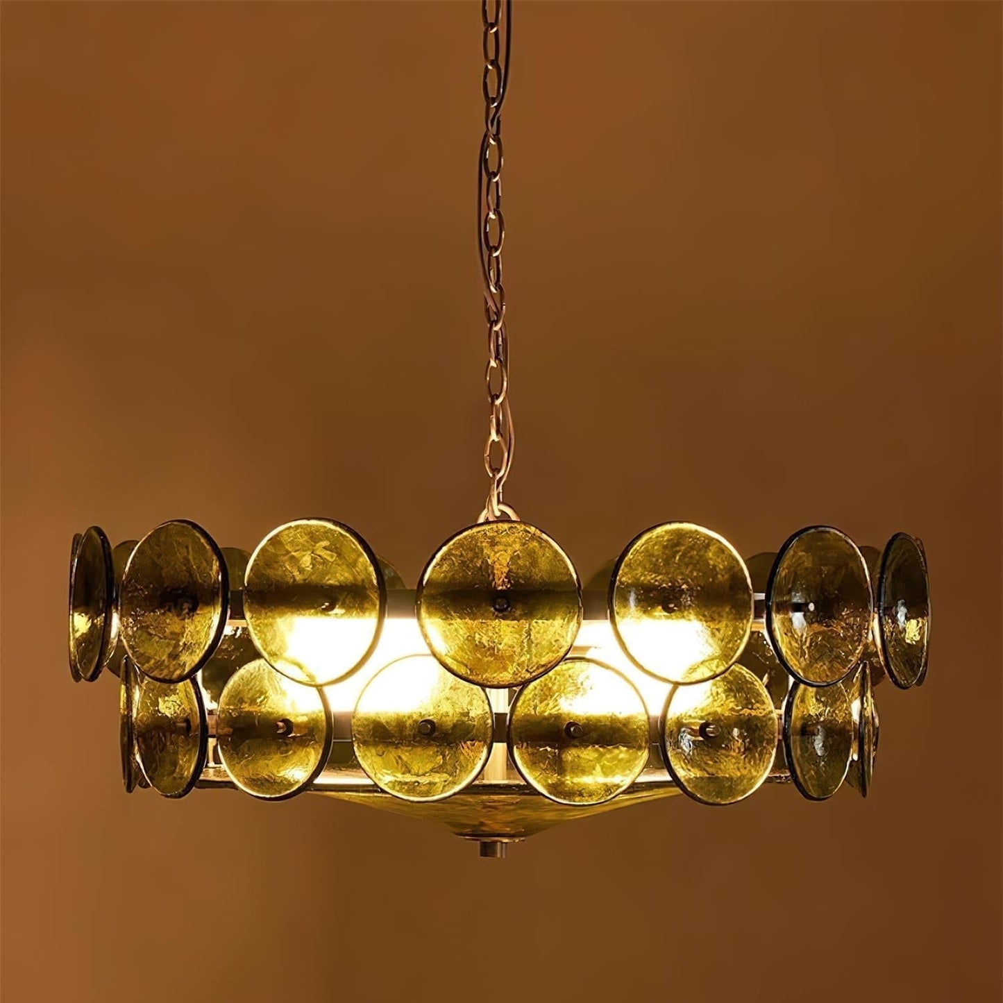 Karys | Elegant Tiered Round Amber Glass Drum Chandelier
