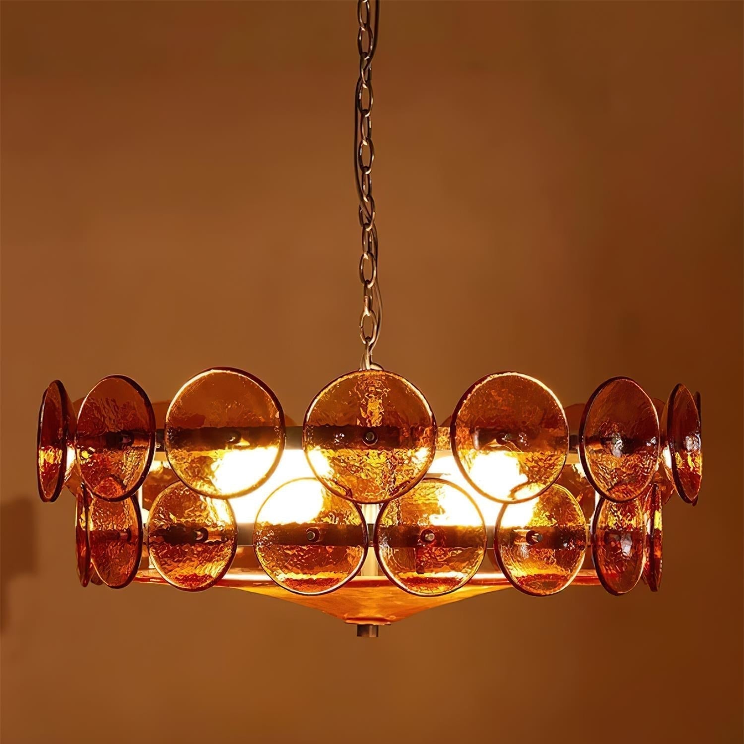 Karys | Elegant Tiered Round Amber Glass Drum Chandelier