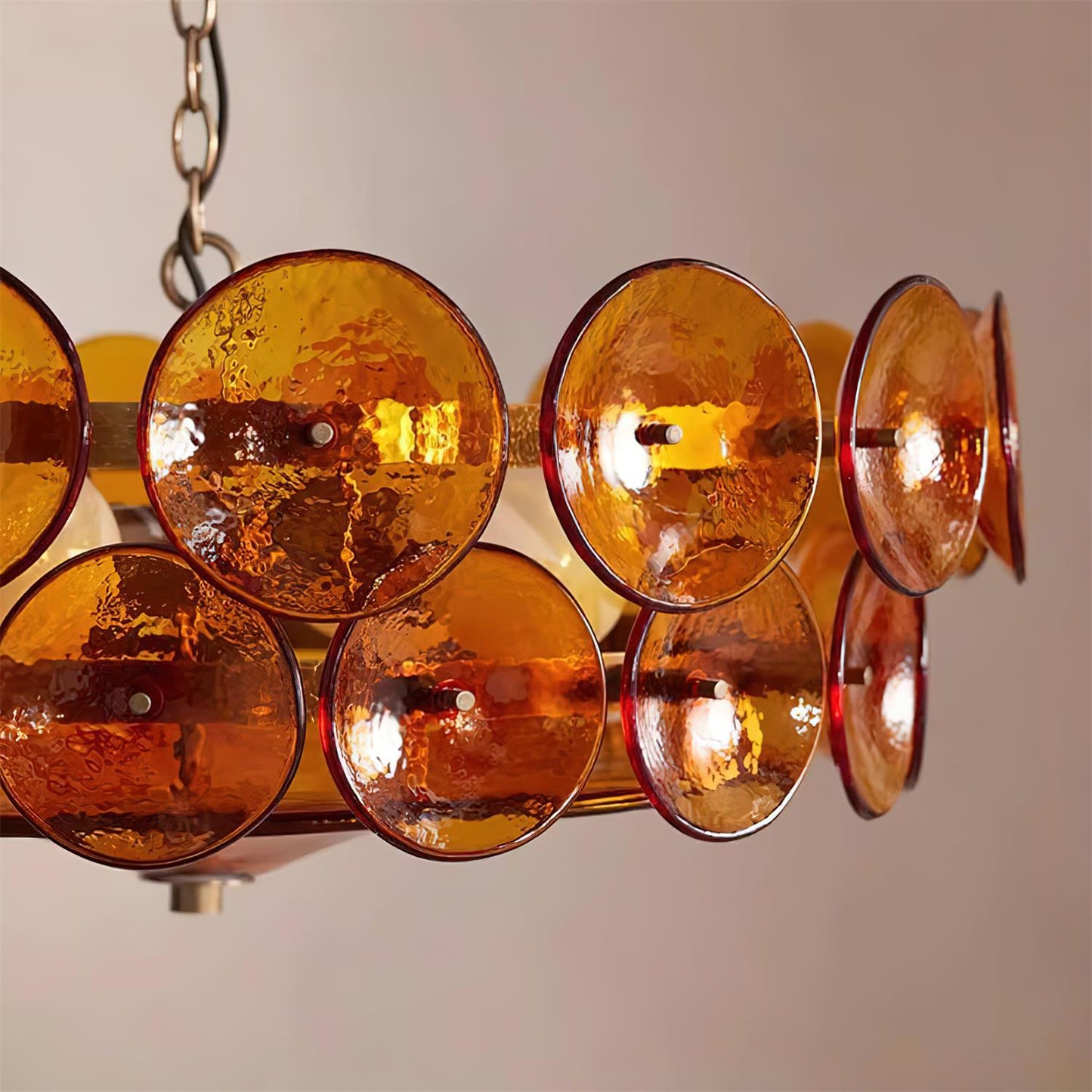 Karys | Elegant Tiered Round Amber Glass Drum Chandelier