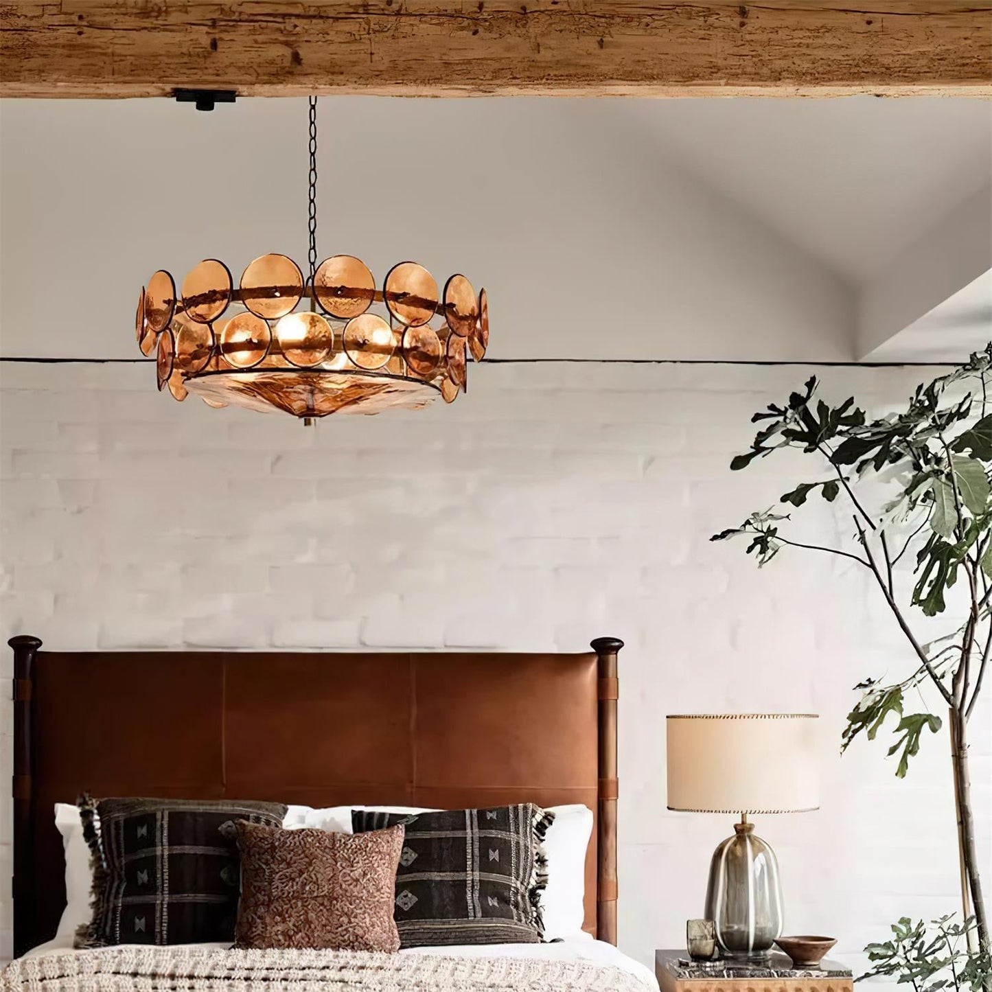 Karys | Elegant Tiered Round Amber Glass Drum Chandelier