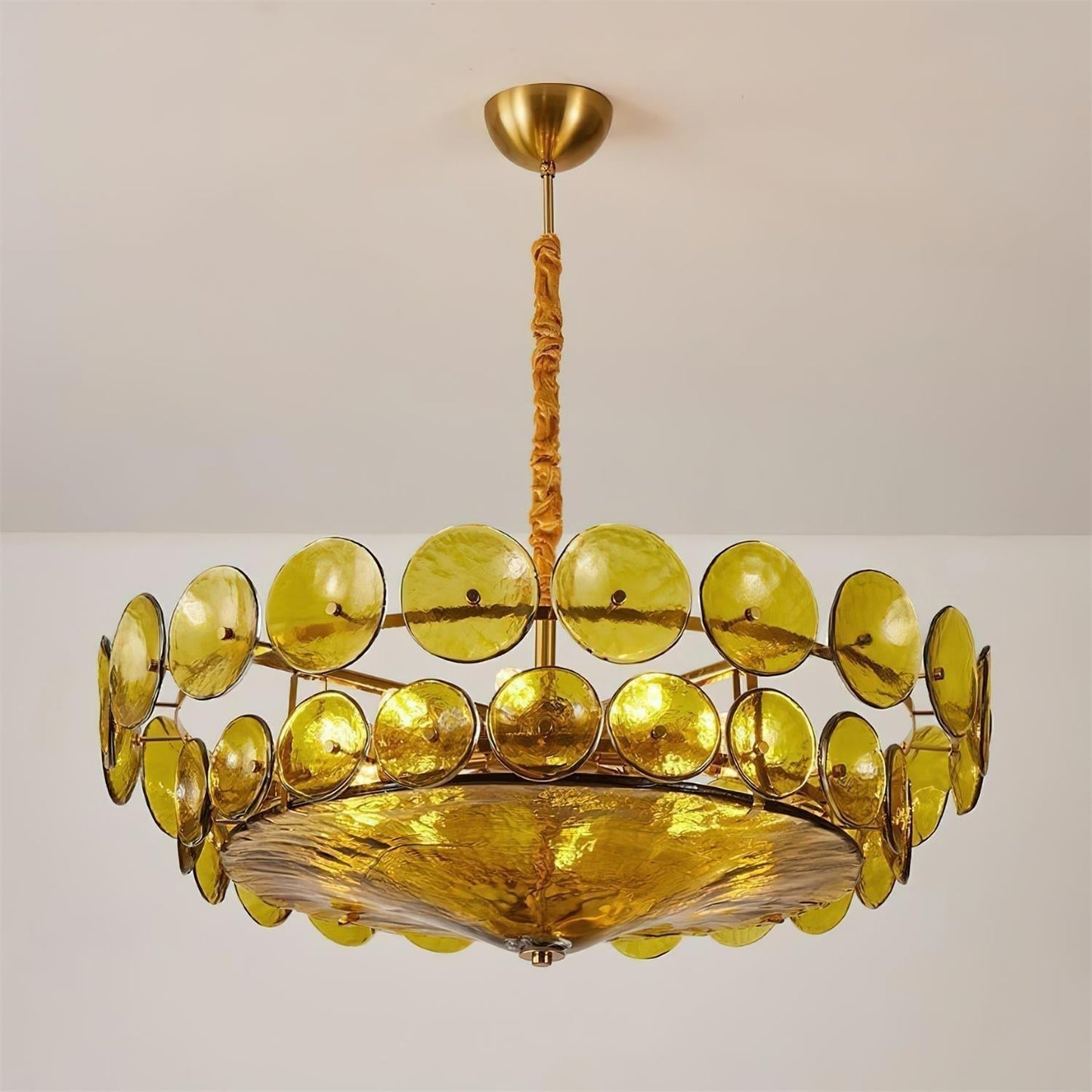 Karys | Elegant Tiered Round Amber Glass Drum Chandelier