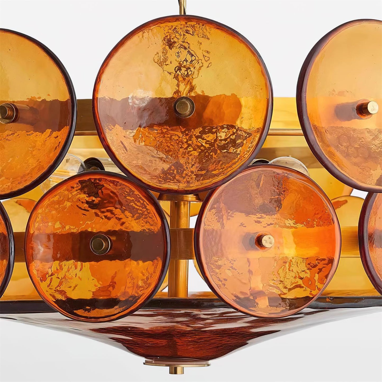 Karys | Elegant Tiered Round Amber Glass Drum Chandelier