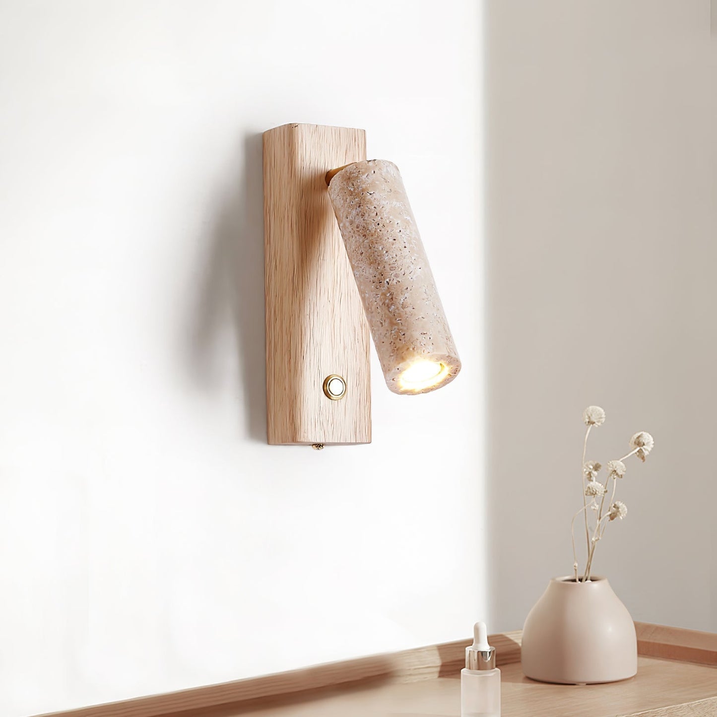 Verluxen | Sleek Cylindrical Travertine Stone Wall Light