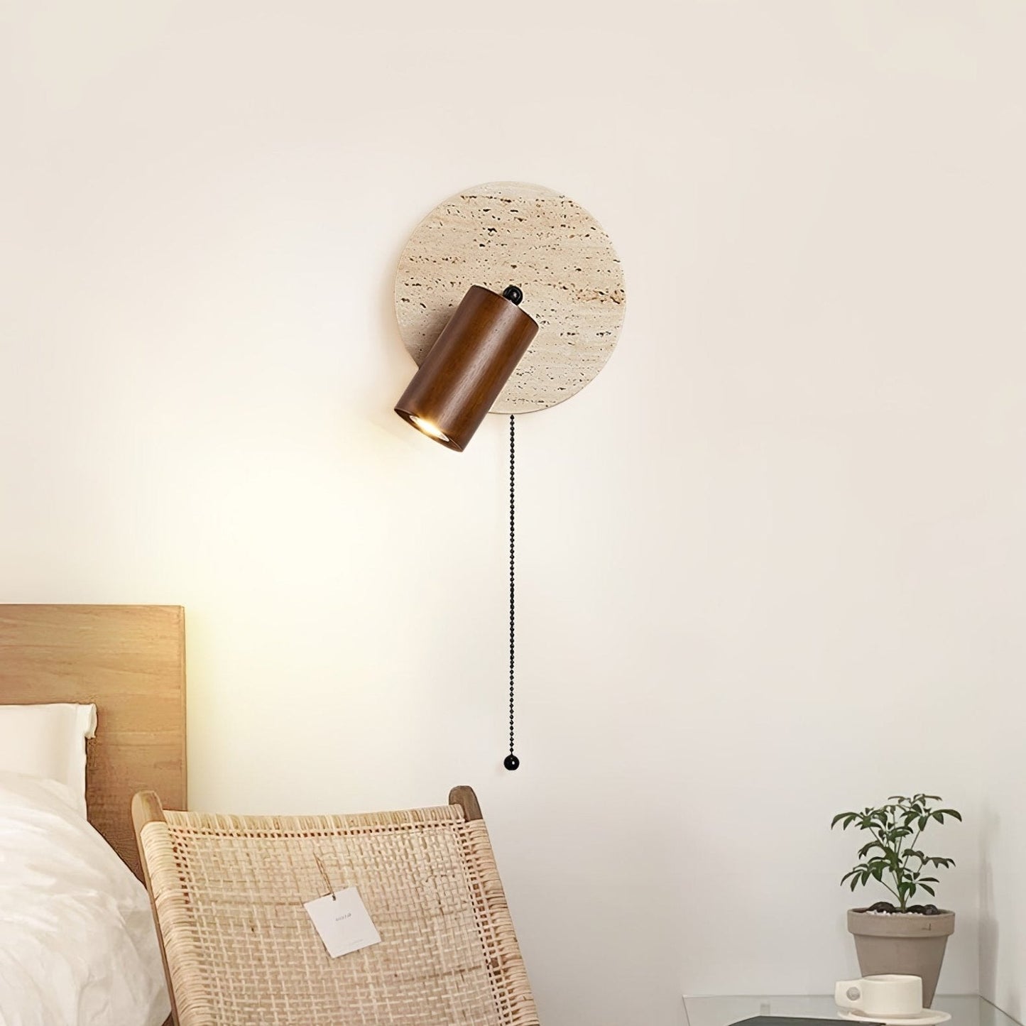 Luvidore | Sculptural Geometric Travertine Disc Swing Sconce Wall Light