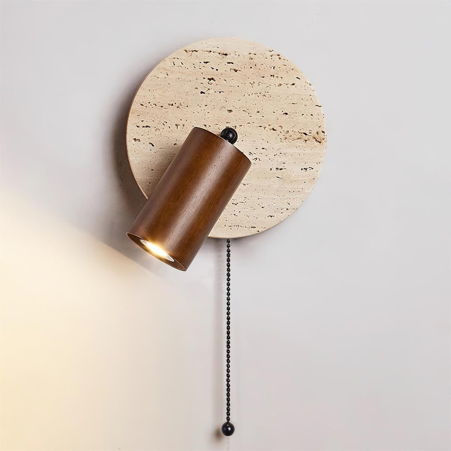 Luvidore | Sculptural Geometric Travertine Disc Swing Sconce Wall Light