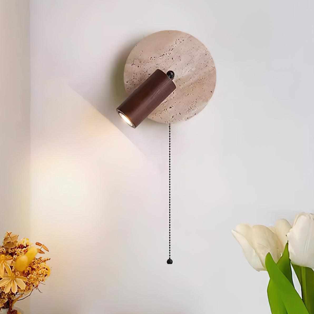 Luvidore | Sculptural Geometric Travertine Disc Swing Sconce Wall Light