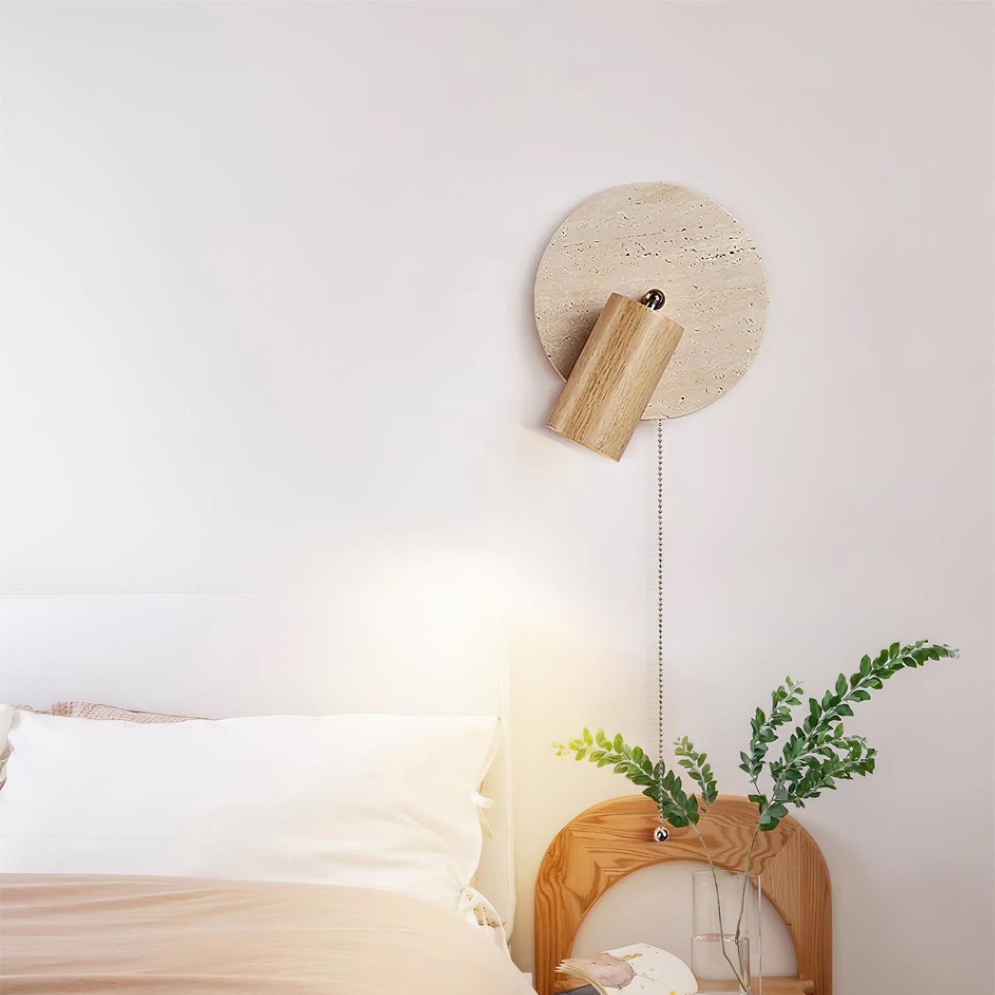Luvidore | Sculptural Geometric Travertine Disc Swing Sconce Wall Light