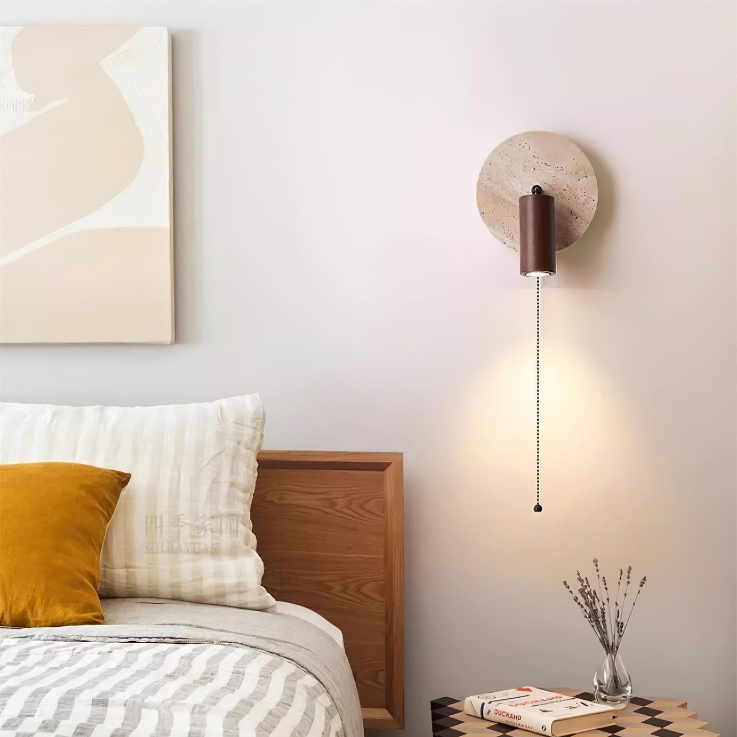 Luvidore | Sculptural Geometric Travertine Disc Swing Sconce Wall Light