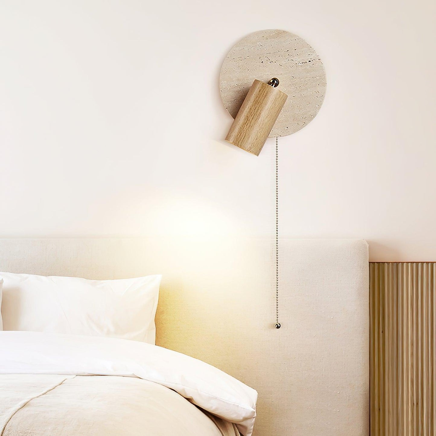 Luvidore | Sculptural Geometric Travertine Disc Swing Sconce Wall Light