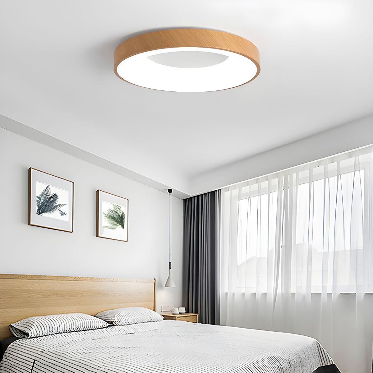 Lythara | Nordic Wood Flush Mount Circular LED Ceiling Light