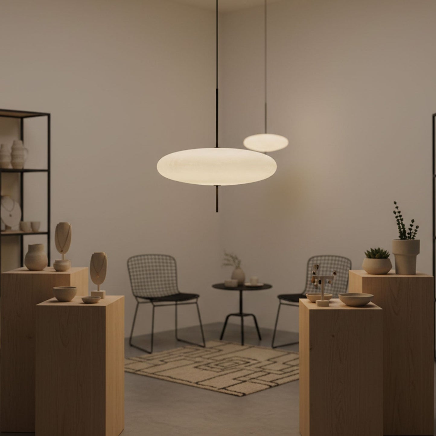 Belthorim | Opalescent Disc Silhouette Minimalist Pendant Light