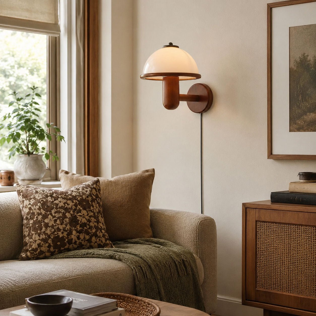 Belmontis | Mushroom Silhouette Curved Wooden Shade Wall Light