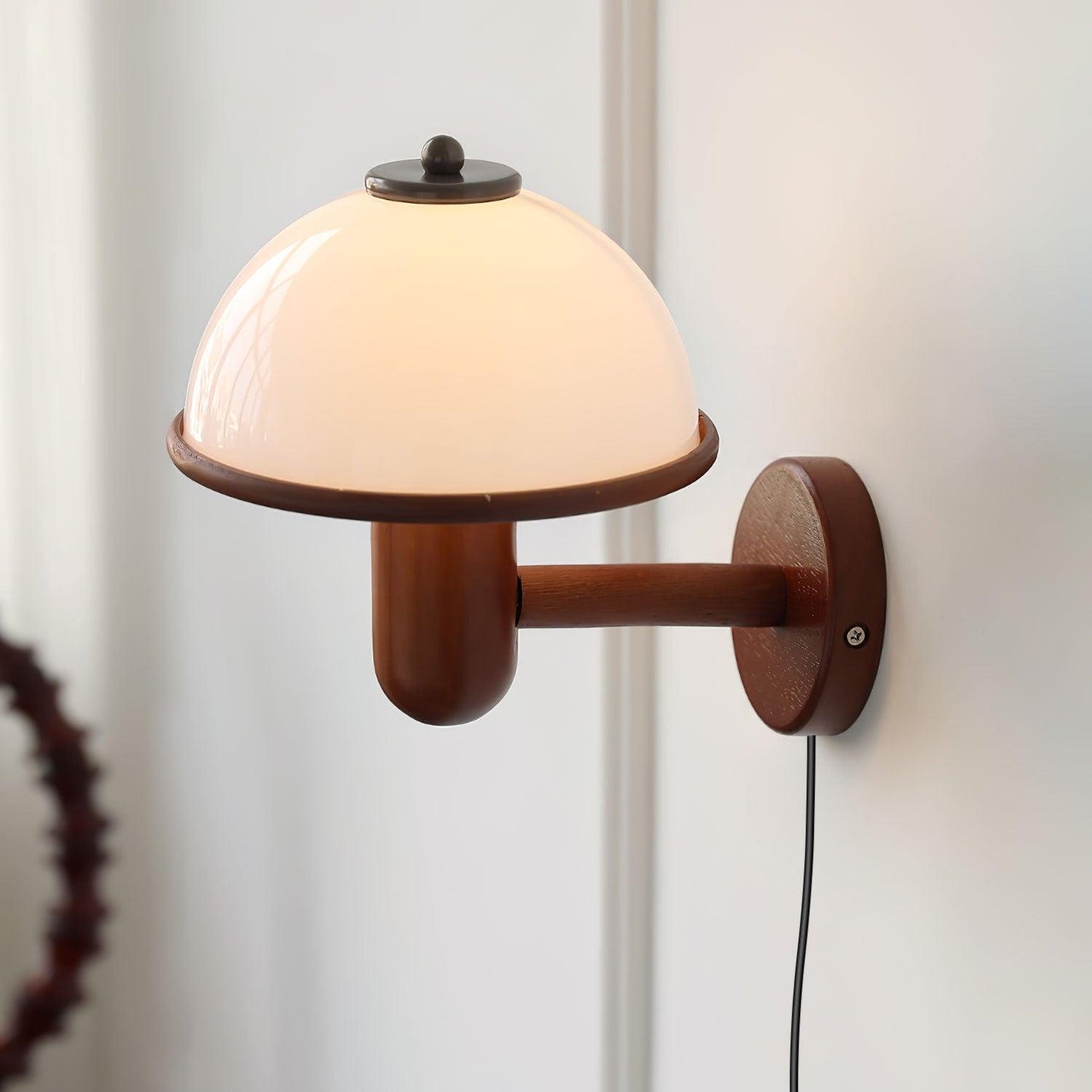 Belmontis | Mushroom Silhouette Curved Wooden Shade Wall Light