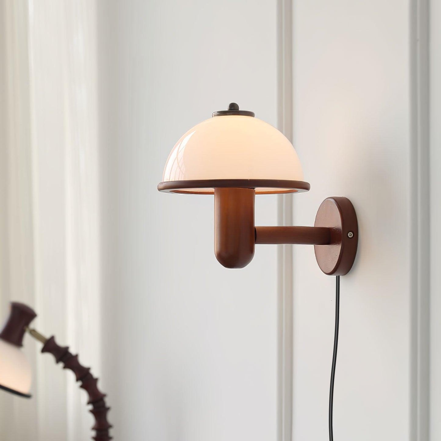Belmontis | Mushroom Silhouette Curved Wooden Shade Wall Light