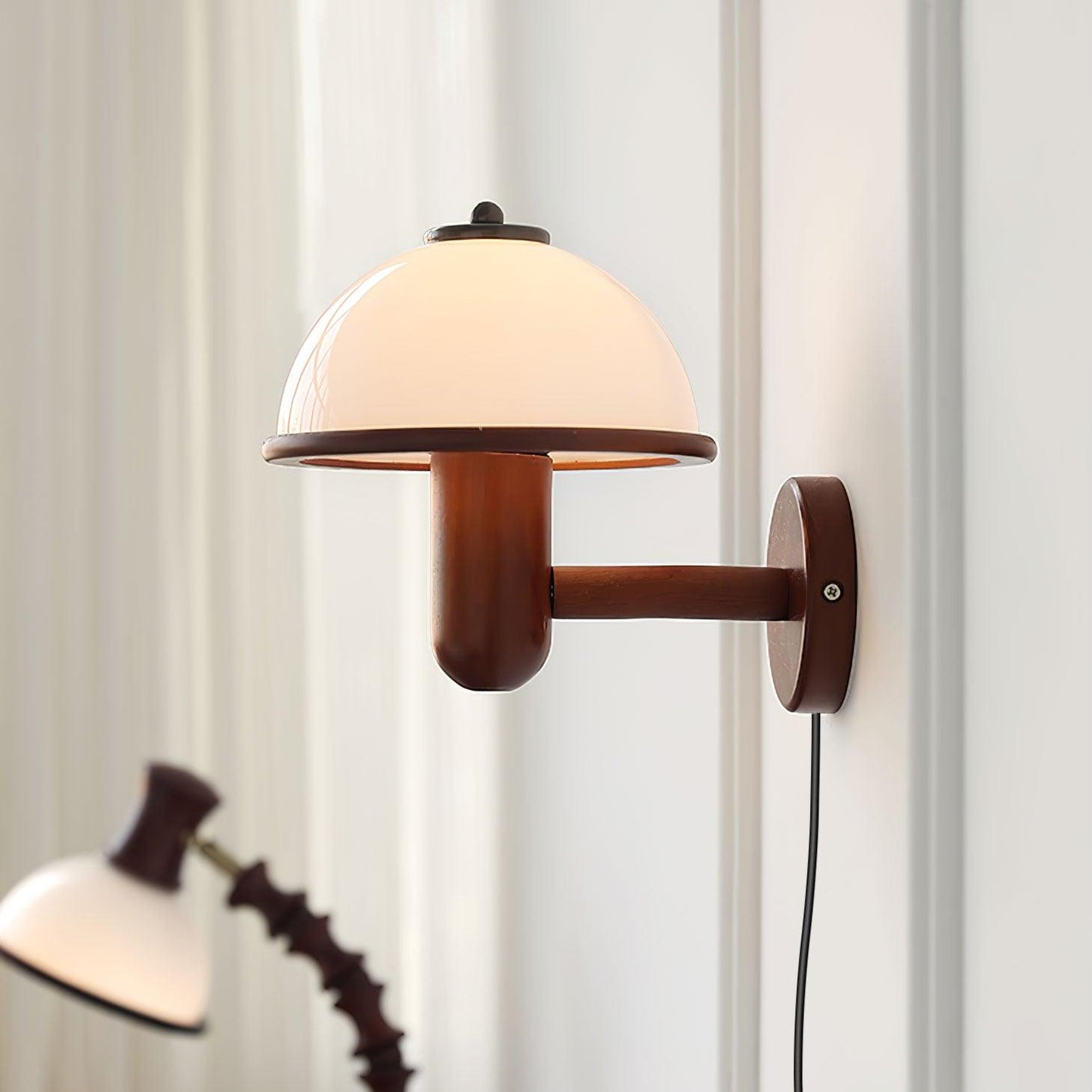 Belmontis | Mushroom Silhouette Curved Wooden Shade Wall Light