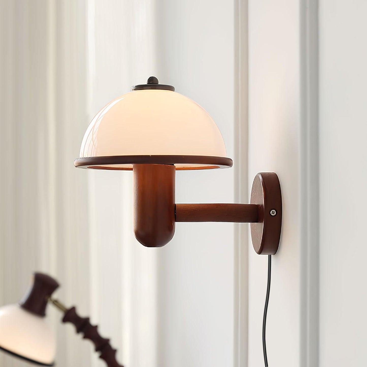 Belmontis | Mushroom Silhouette Curved Wooden Shade Wall Light