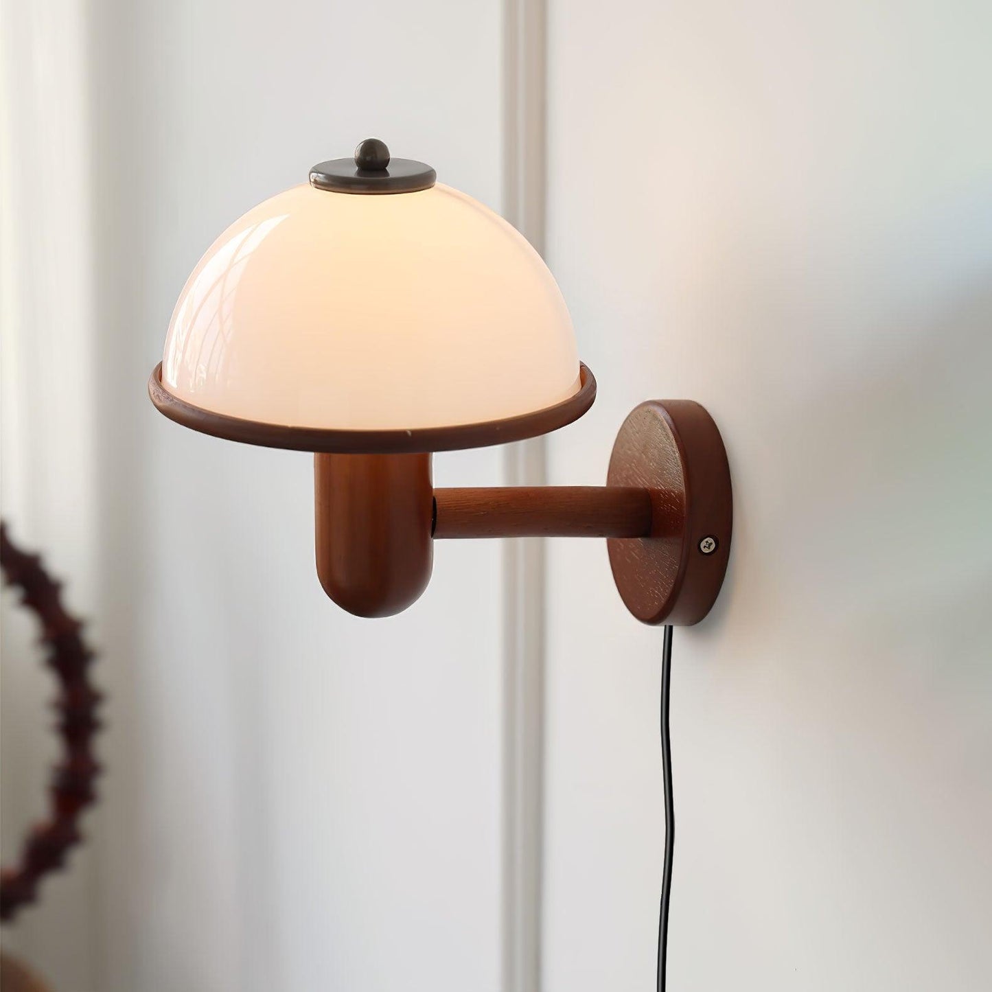 Belmontis | Mushroom Silhouette Curved Wooden Shade Wall Light