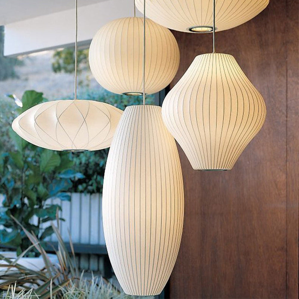 Vela | Mid Century Ribbed White Lantern Ceiling Light