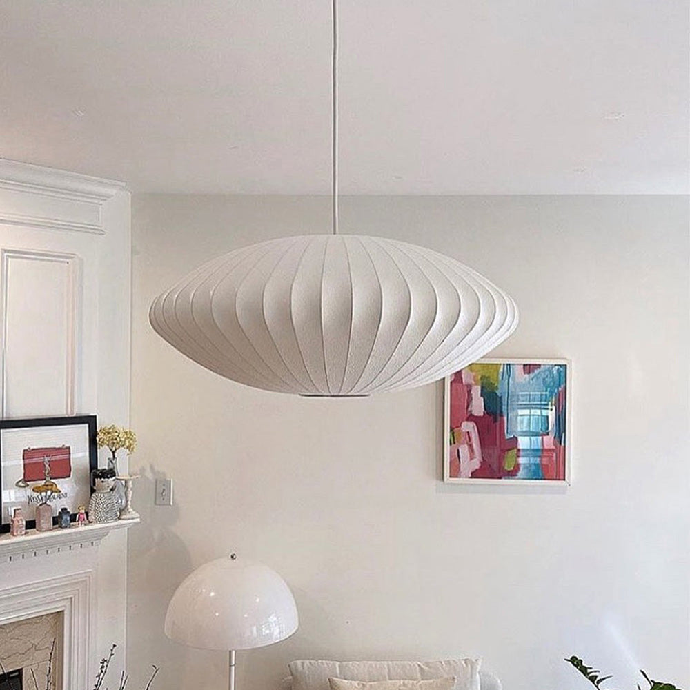 Vela | Mid Century Ribbed White Lantern Ceiling Light