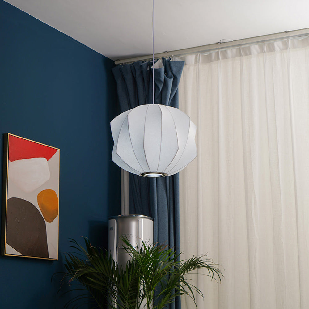 Vela | Mid Century Ribbed White Lantern Ceiling Light