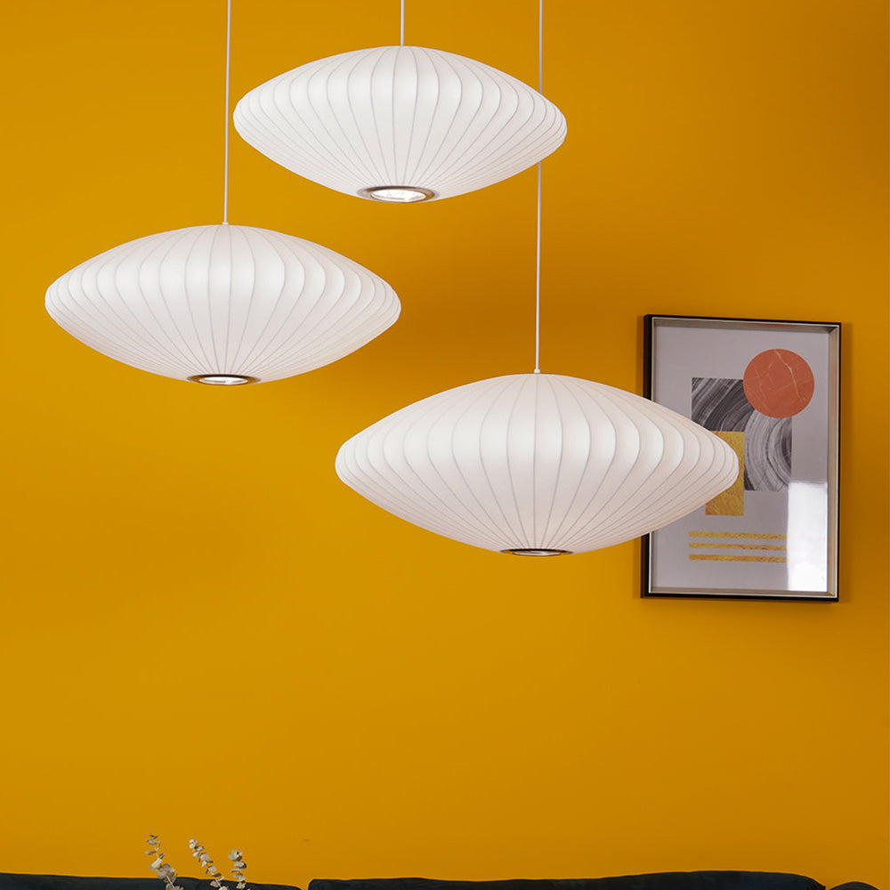 Vela | Mid Century Ribbed White Lantern Ceiling Light