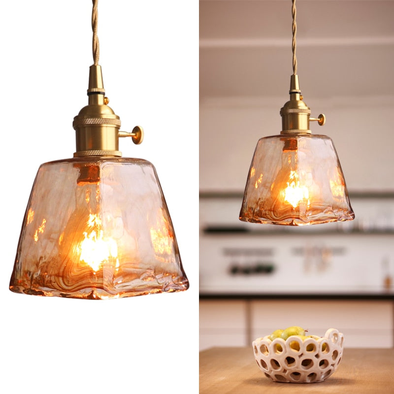 Lerius | Geometric Industrial Brass Handcrafted Glass Pendant Light
