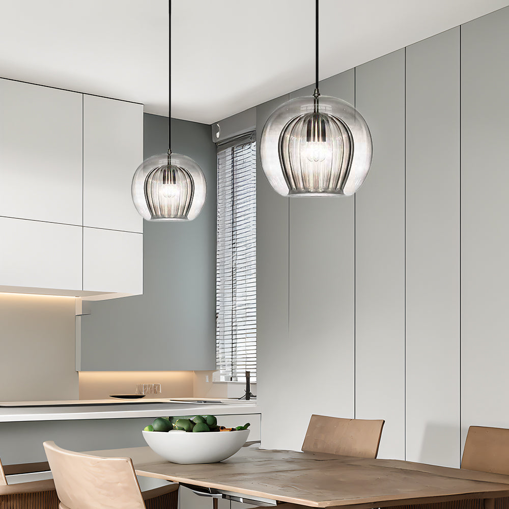 Orbia | Contemporary Ribbed Globe Drop Pendant Light