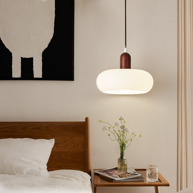 Nordica | Minimalist Cream Glass and Wood Pendant Light