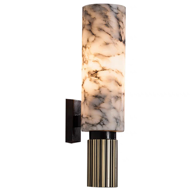 Nirree | Modern Marble And Copper Stone Cylinder Wall Light