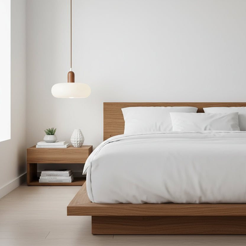 Nordica | Minimalist Cream Glass and Wood Pendant Light