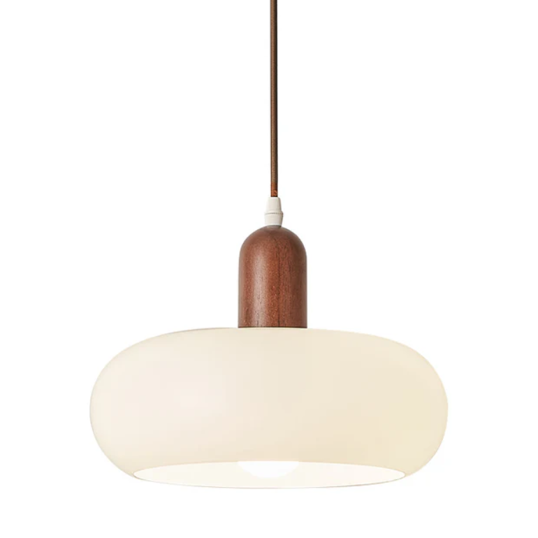 Nordica | Minimalist Cream Glass and Wood Pendant Light