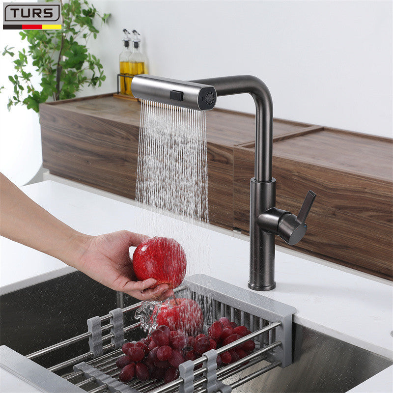 Kalsvane | Nordic L-Shaped Retractable Spout Kitchen Sink Mixer Tap