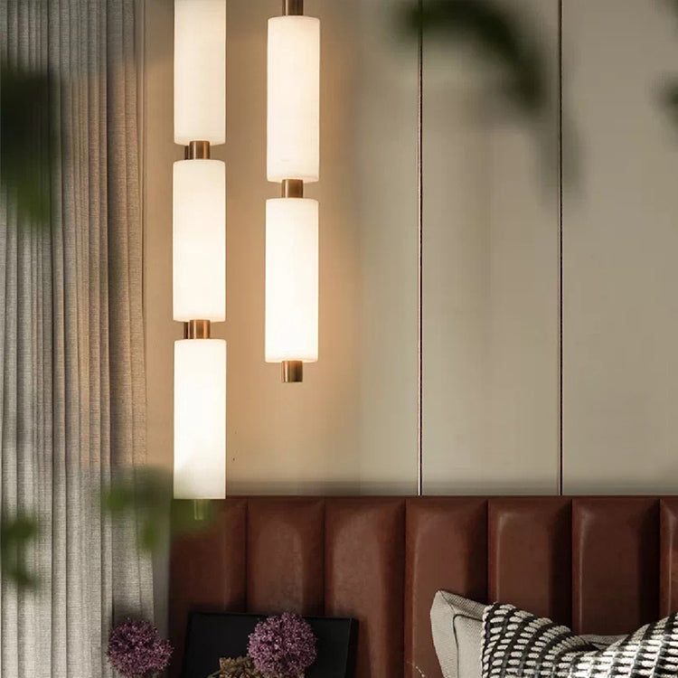 Lythara | Linear Minimalist Alabaster Stone Column Pendant Light