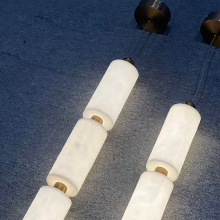 Lythara | Linear Minimalist Alabaster Stone Column Pendant Light