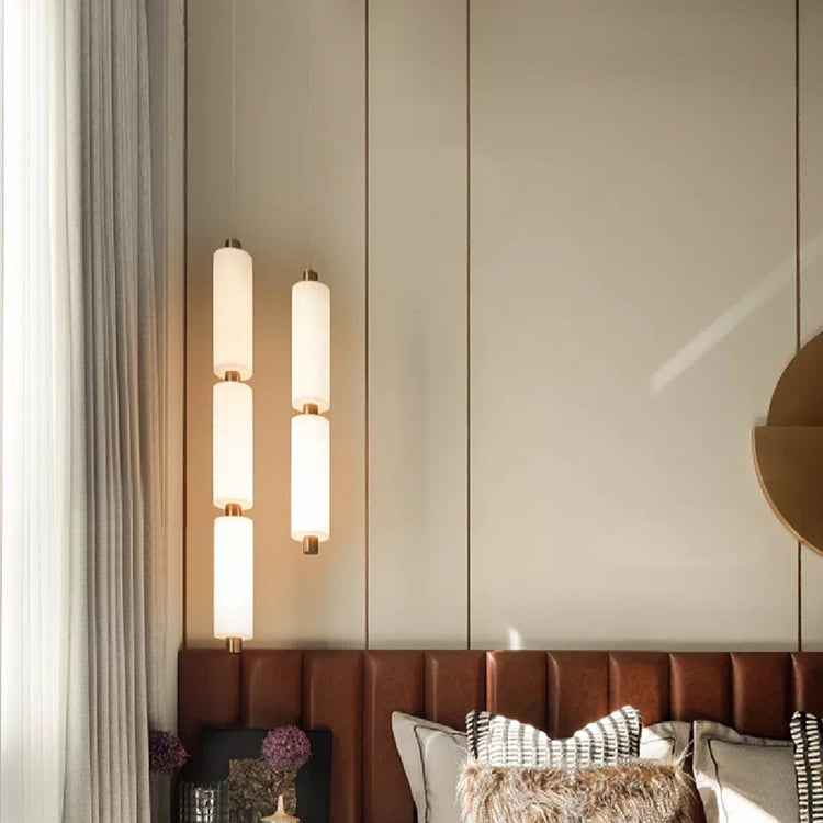 Lythara | Linear Minimalist Alabaster Stone Column Pendant Light