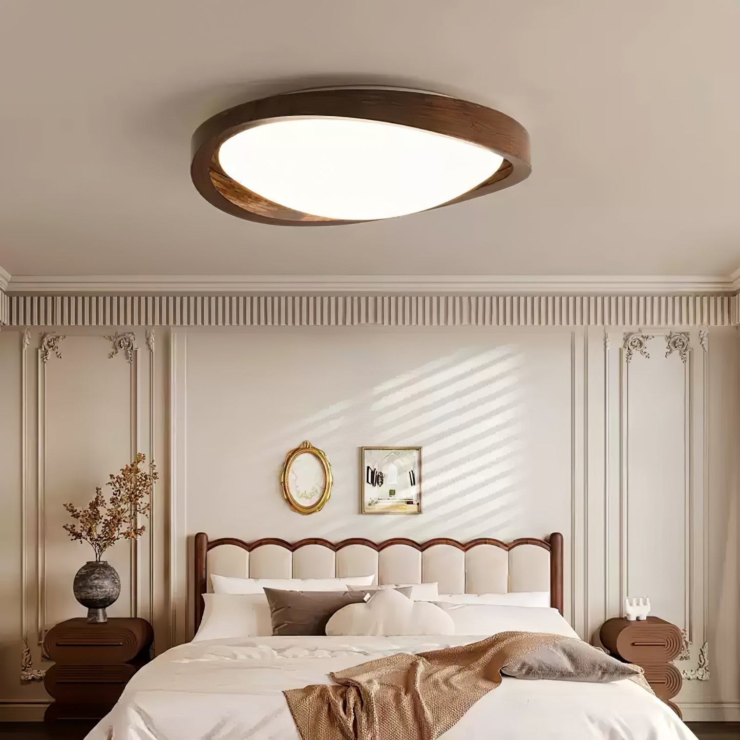 Kaelisyn | Organic Curved Wooden Geometric Silhouette Flush Mount Ceiling Light