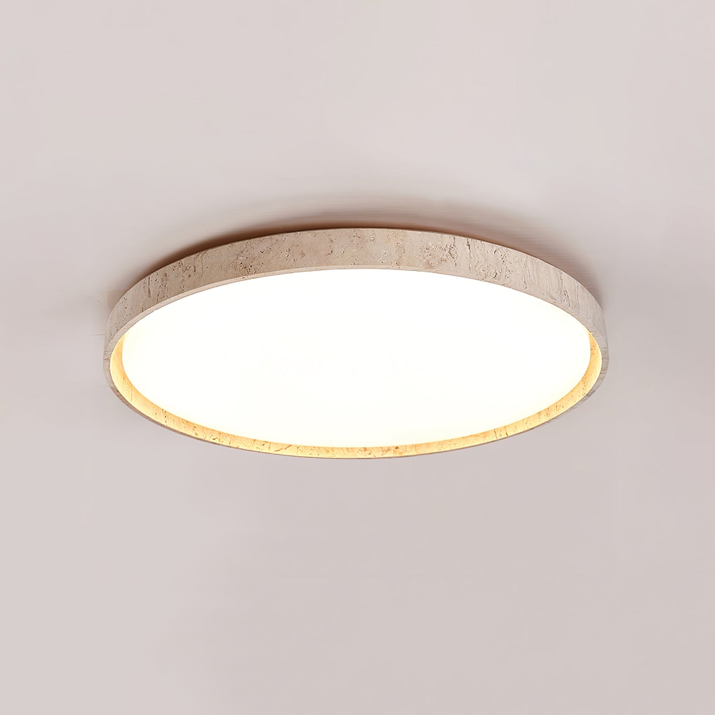 Aeristhos | Minimalist Hand Carved Round Travertine Stone Ceiling Light