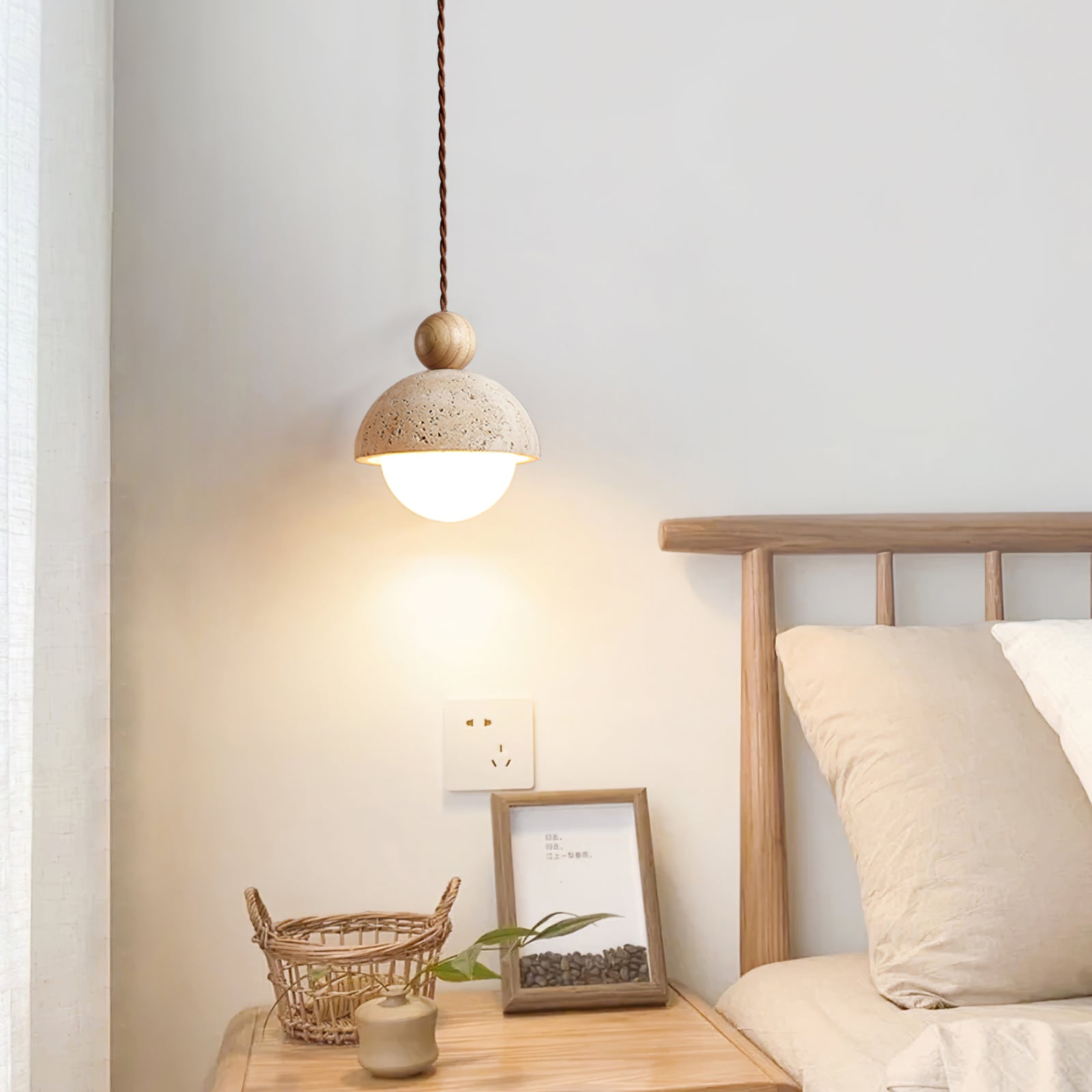 Kaelith | Organic Travertine Dome Glass Globe Pendant Light