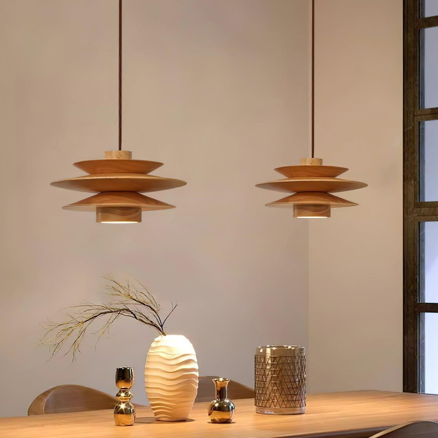 Aerislys | Mid Century Tiered Wood Discs Pendant Light