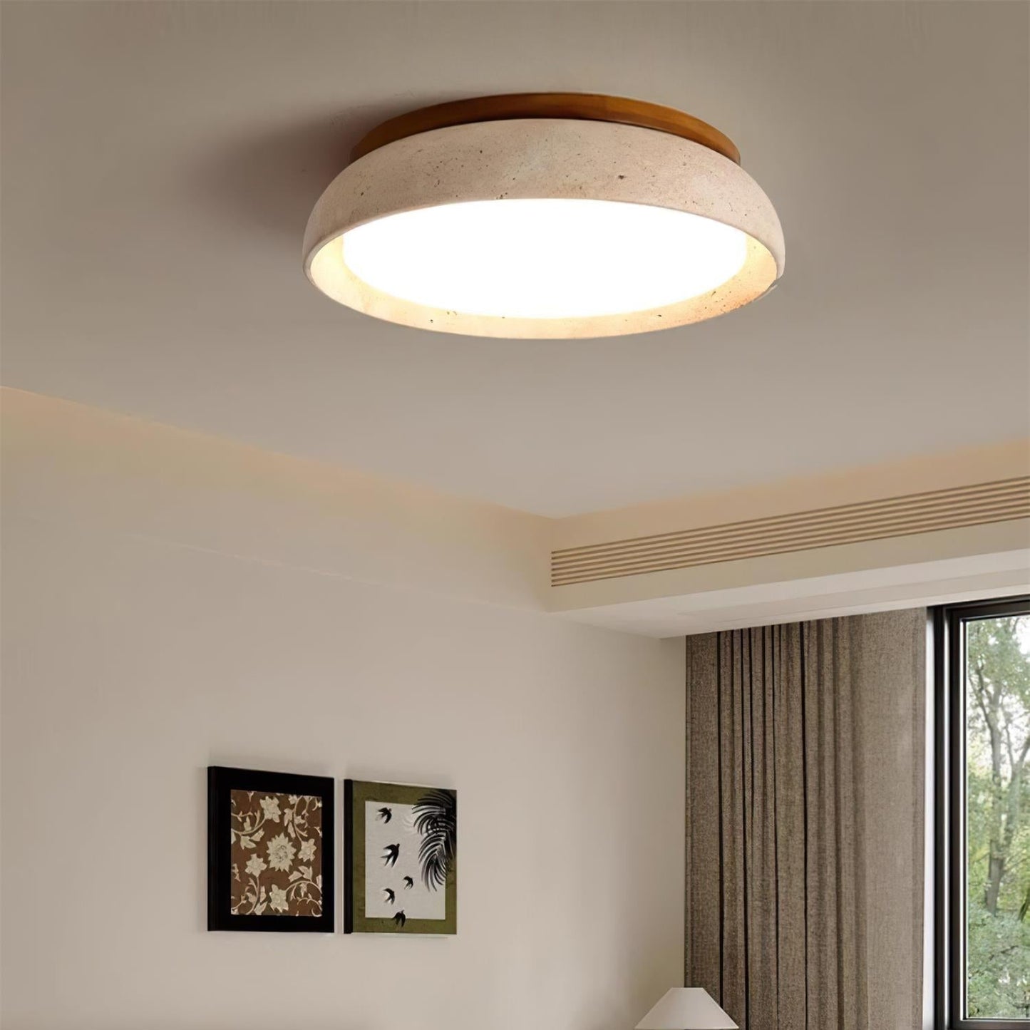 Caelum | Natural Round Travertine Flush Mount Ceiling Light