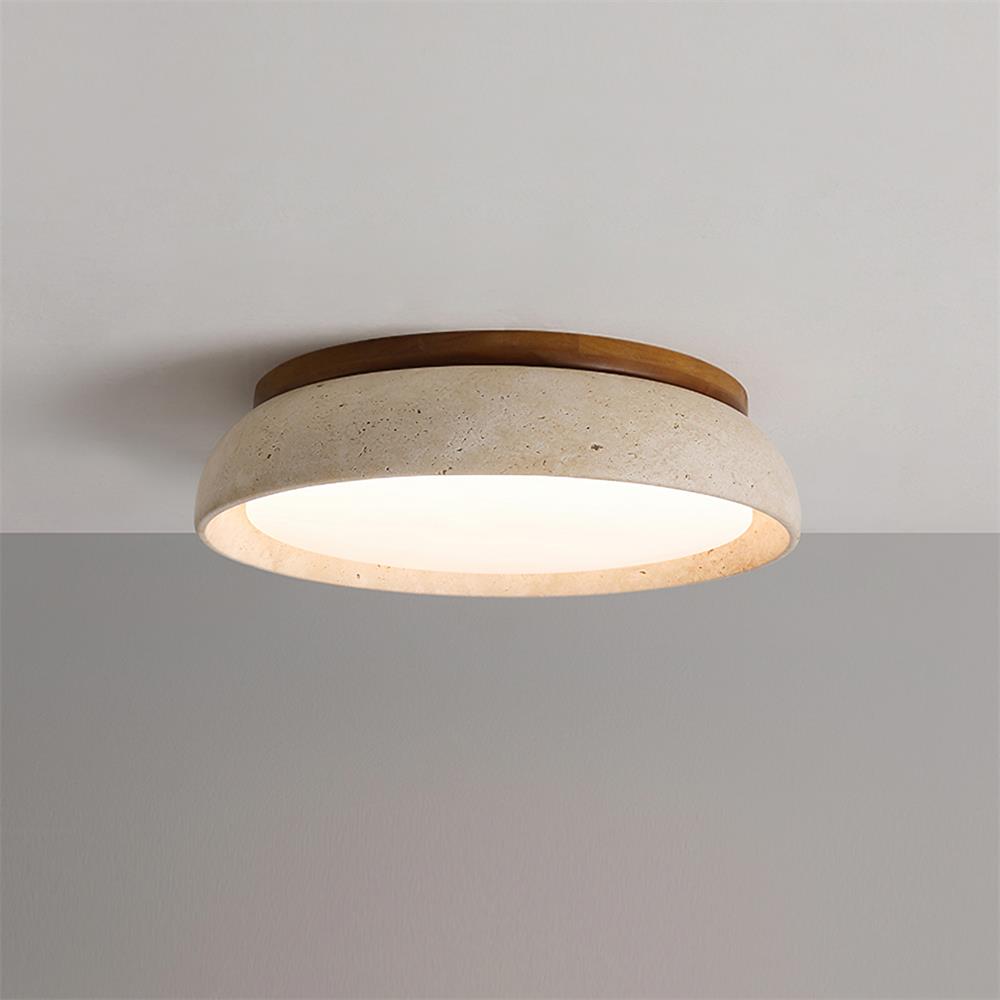 Caelum | Natural Round Travertine Flush Mount Ceiling Light