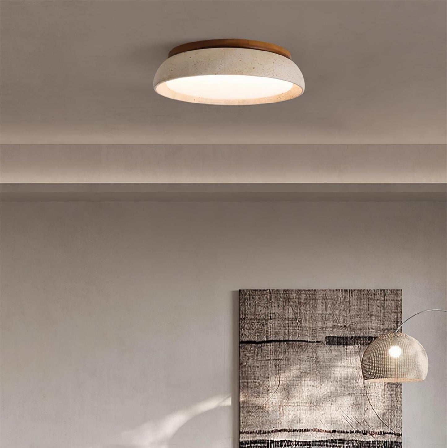 Caelum | Natural Round Travertine Flush Mount Ceiling Light