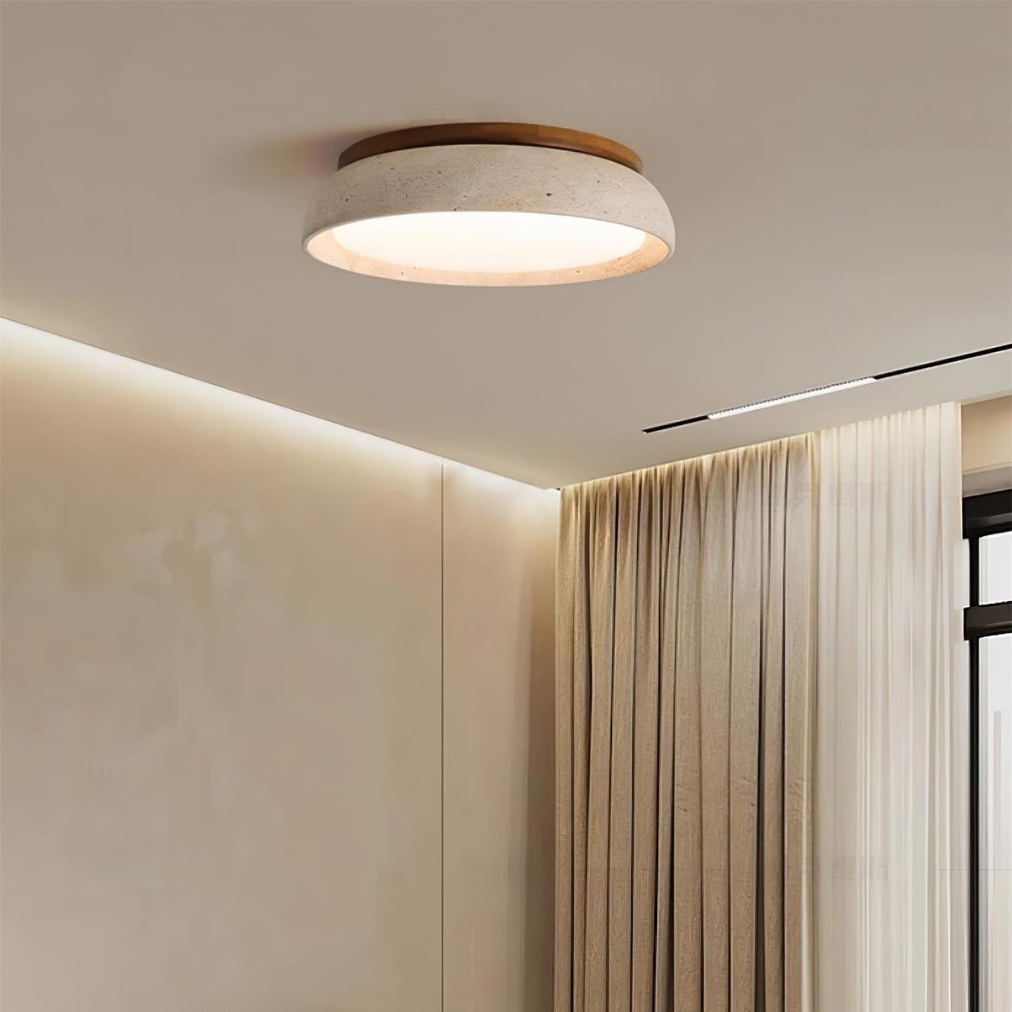 Caelum | Natural Round Travertine Flush Mount Ceiling Light