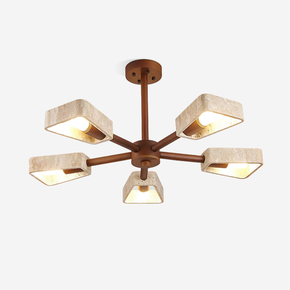 Calidris | Natural Travertine Stone Fan Silhouette Wood Chandelier