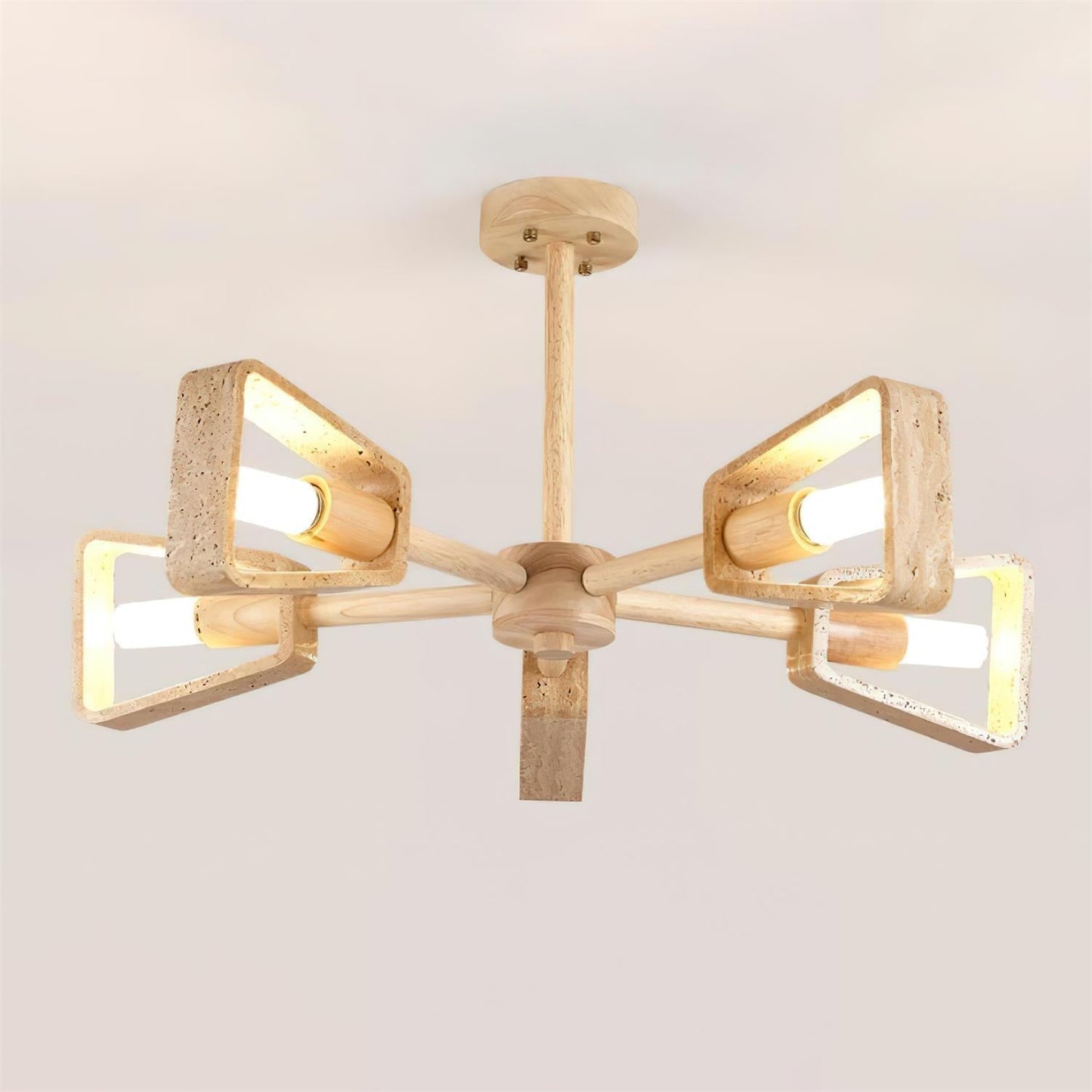Calidris | Natural Travertine Stone Fan Silhouette Wood Chandelier