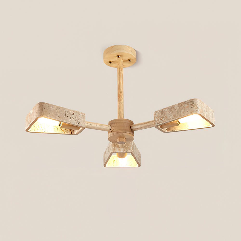 Calidris | Natural Travertine Stone Fan Silhouette Wood Chandelier