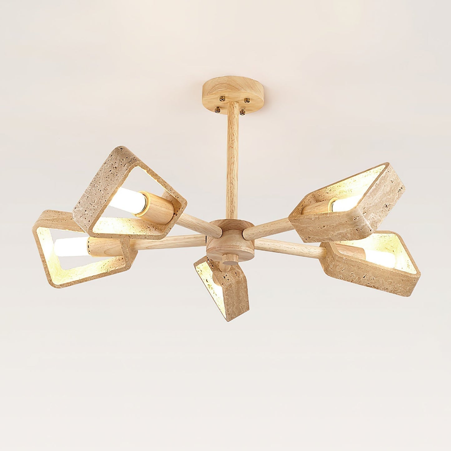 Calidris | Natural Travertine Stone Fan Silhouette Wood Chandelier