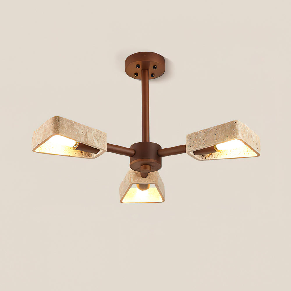 Calidris | Natural Travertine Stone Fan Silhouette Wood Chandelier